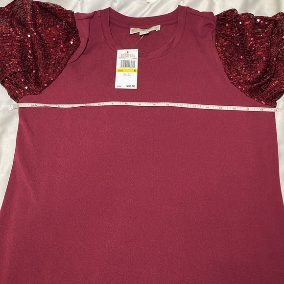 Michael by Michael Kors burgundy with sequin short sleeves top sz M - Picture 6 of 7